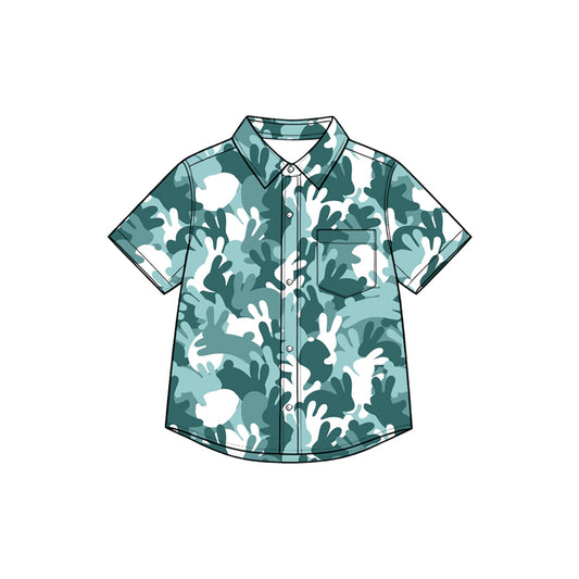 8.27 BT1952 Preorder Bunny Camo Print Boys Easter Short Sleeve Tee Shirts Top