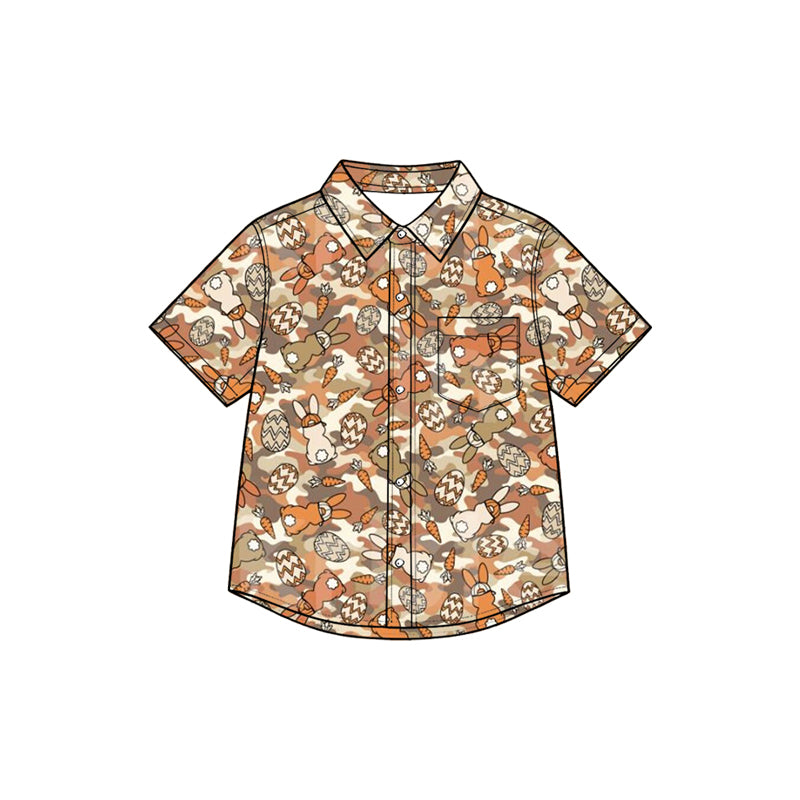 8.27 BT1953 Preorder Bunny Eggs Brown Camo Print Boys Easter Short Sleeve Tee Shirts Top