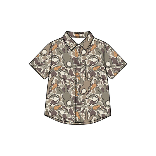 8.27 BT1954 Preorder Bunny Carrots Camo Print Boys Easter Short Sleeve Tee Shirts Top