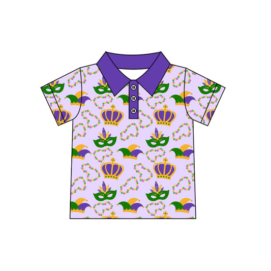 9.3 BT1960 Preorder Baby Boys Mardi Gras Mask Crown Short Sleeve Polo Shirt