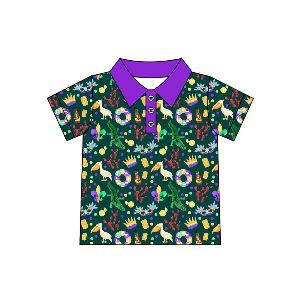 9.3 BT1961 Preorder Baby Boys Mardi Gras Carnival Short Sleeve Polo Shirt