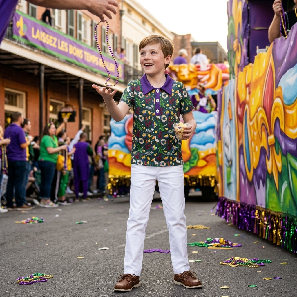BT1961 Crocodile Mask Baby Boys Mardi Gras Carnival Short Sleeve Polo Shirt