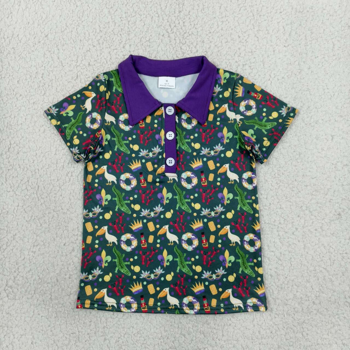 BT1961 Crocodile Mask Baby Boys Mardi Gras Carnival Short Sleeve Polo Shirt