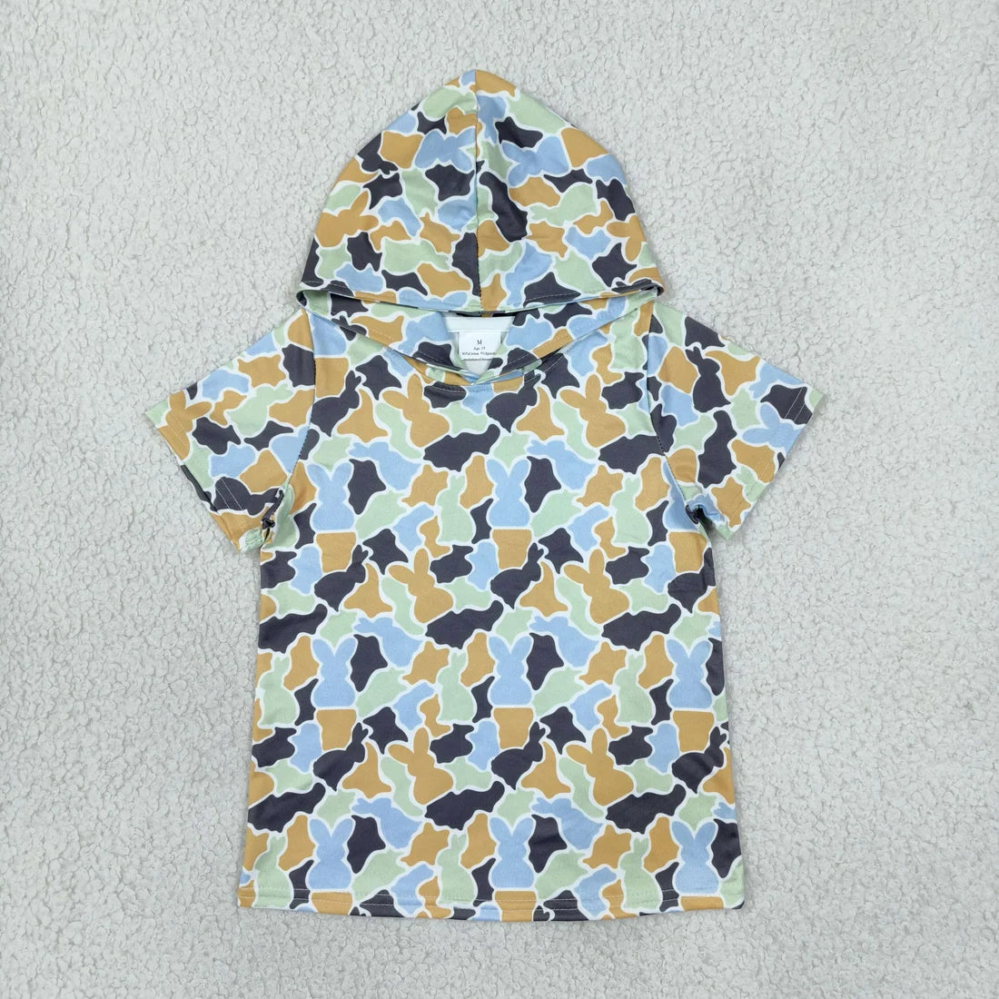 Sibling Toddler  Boys  Girls Easter Rabbit Camo Short Sleeve Hoodie Top