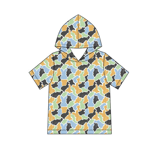 9.3 BT1963 Preorder Baby Boys Easter Bunny Camo Short Sleeev Hoodie Top