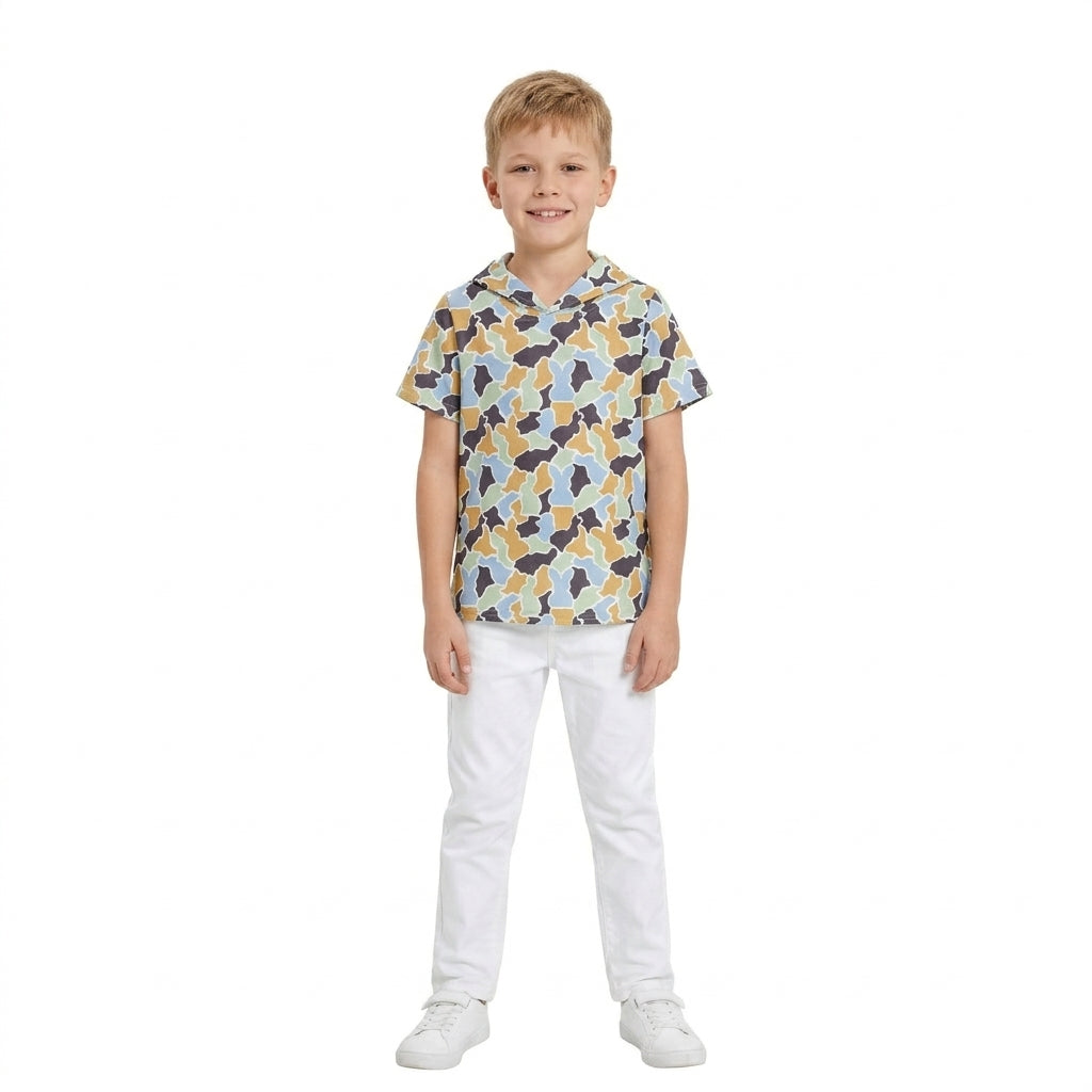 Baby Boys Easter Bunny Camo Short Sleeev Hoodie Top
