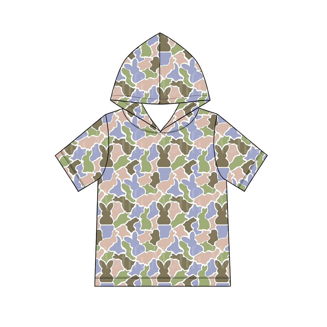 9.3   Preorder Baby Boys Easter Bunny Green Camo Short Sleeev Hoodie Top