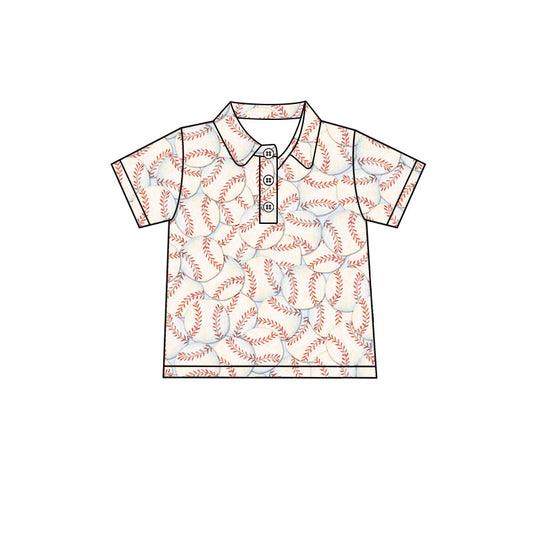 9.25 BT1977 Preorder Baseball White Print Boys Short Sleeve Polo Tee Shirts Top