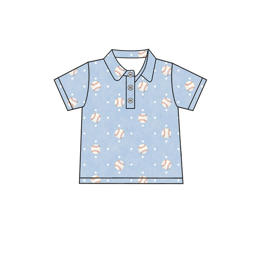 9.25 BT1978 Preorder Baseball Dots Blue Print Boys Short Sleeve Polo Tee Shirts Top