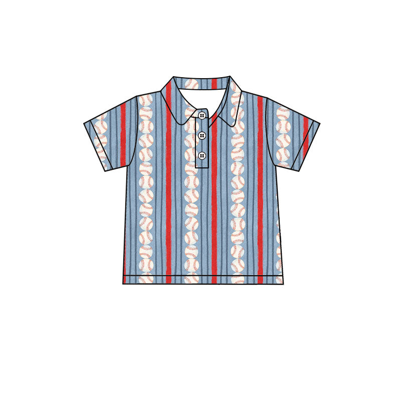 9.25 BT1979 Preorder Baseball Stripes Print Boys Short Sleeve Polo Tee Shirts Top