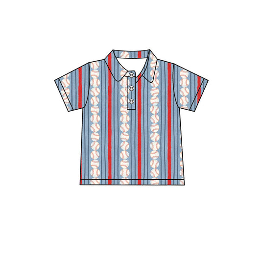 9.25 BT1979 Preorder Baseball Stripes Print Boys Short Sleeve Polo Tee Shirts Top