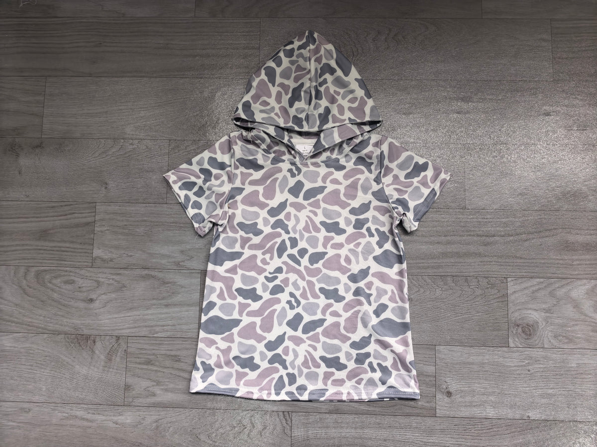 10.3 Preorder BT1988 Kids Boys Gren camo Short Sleeve Hoodie Top
