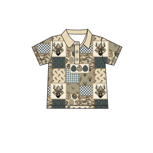 10.13 BT2003 Preorder Happy Easter Kids Hunting Deer Short Sleeve Top