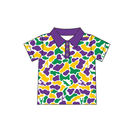 10.21 BT2022 Preorder kids Boys Mardi Gras Camo Short Sleeve Polo Top
