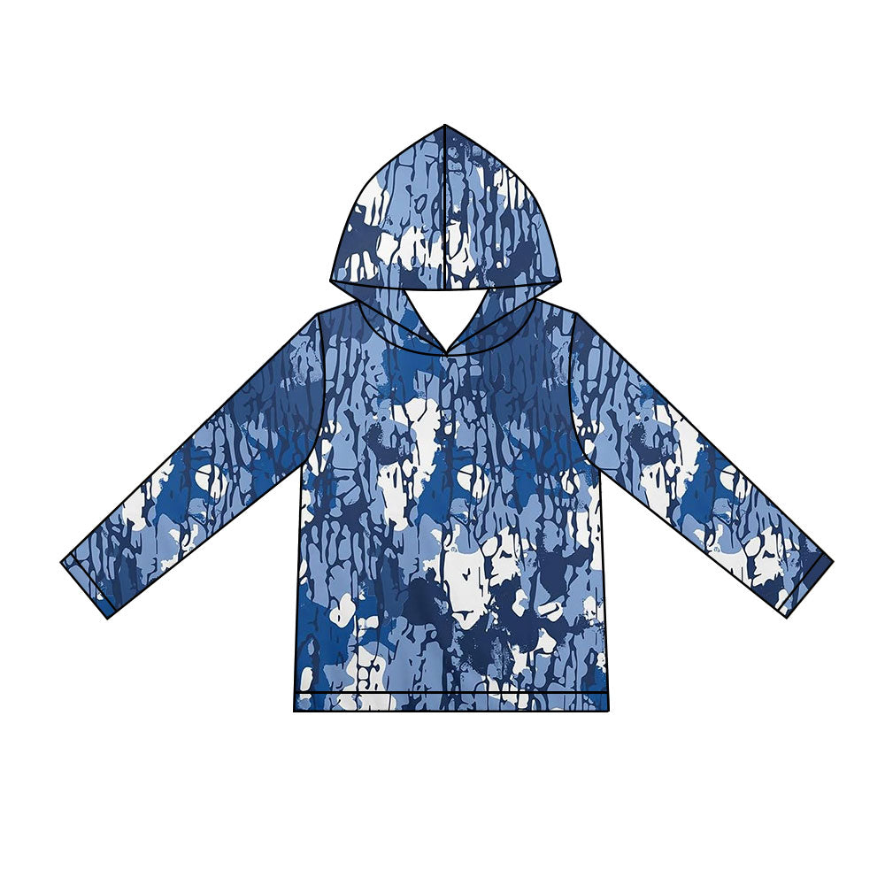 10.23 BT2027 Preorder Blue Navy Camo Print Boys Long Sleeve Hoodie Top
