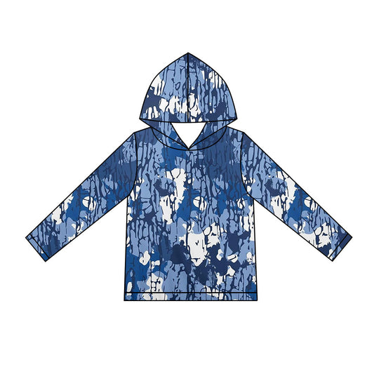 10.23 BT2027 Preorder Blue Navy Camo Print Boys Long Sleeve Hoodie Top