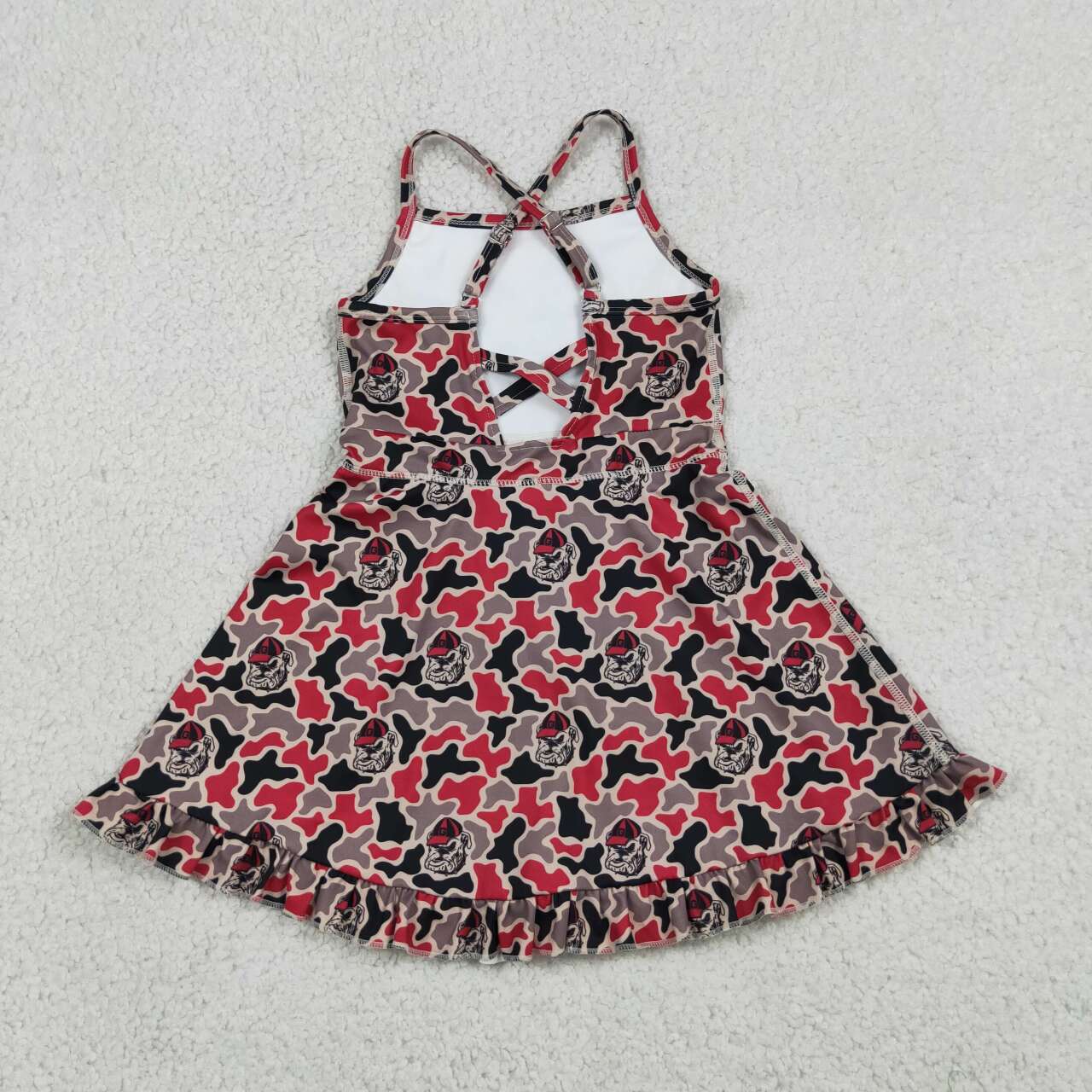 Teams Georgia Camo Print Girls Summer Strap Shorts Ruffle Knee Length Yoga Dress