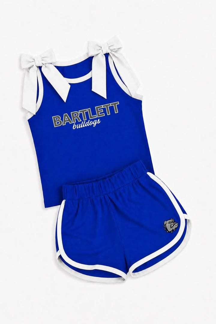 (Custom Design Preorder MOQ 5) Teams Bartlett Bulldogs White Bows Vest Top Shorts Girls Summer Yoga Clothes Set