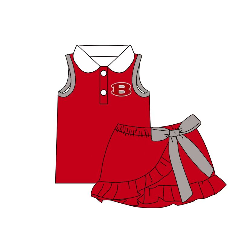 (Custom Design Preorder MOQ 5) Teams Belton Tigers Top Grey Bows Skort Girls Summer Yoga Clothes Set