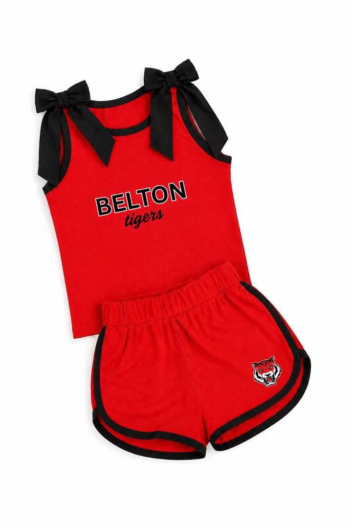 (Custom Design Preorder MOQ 5) Teams Belton Tigers Black Bows Vest Top Shorts Girls Summer Yoga Clothes Set