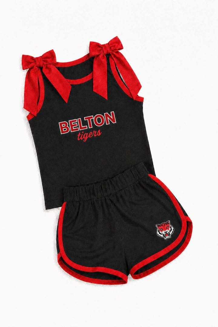 (Custom Design Preorder MOQ 5) Teams Belton Tigers Red Bows Vest Top Shorts Girls Summer Yoga Clothes Set