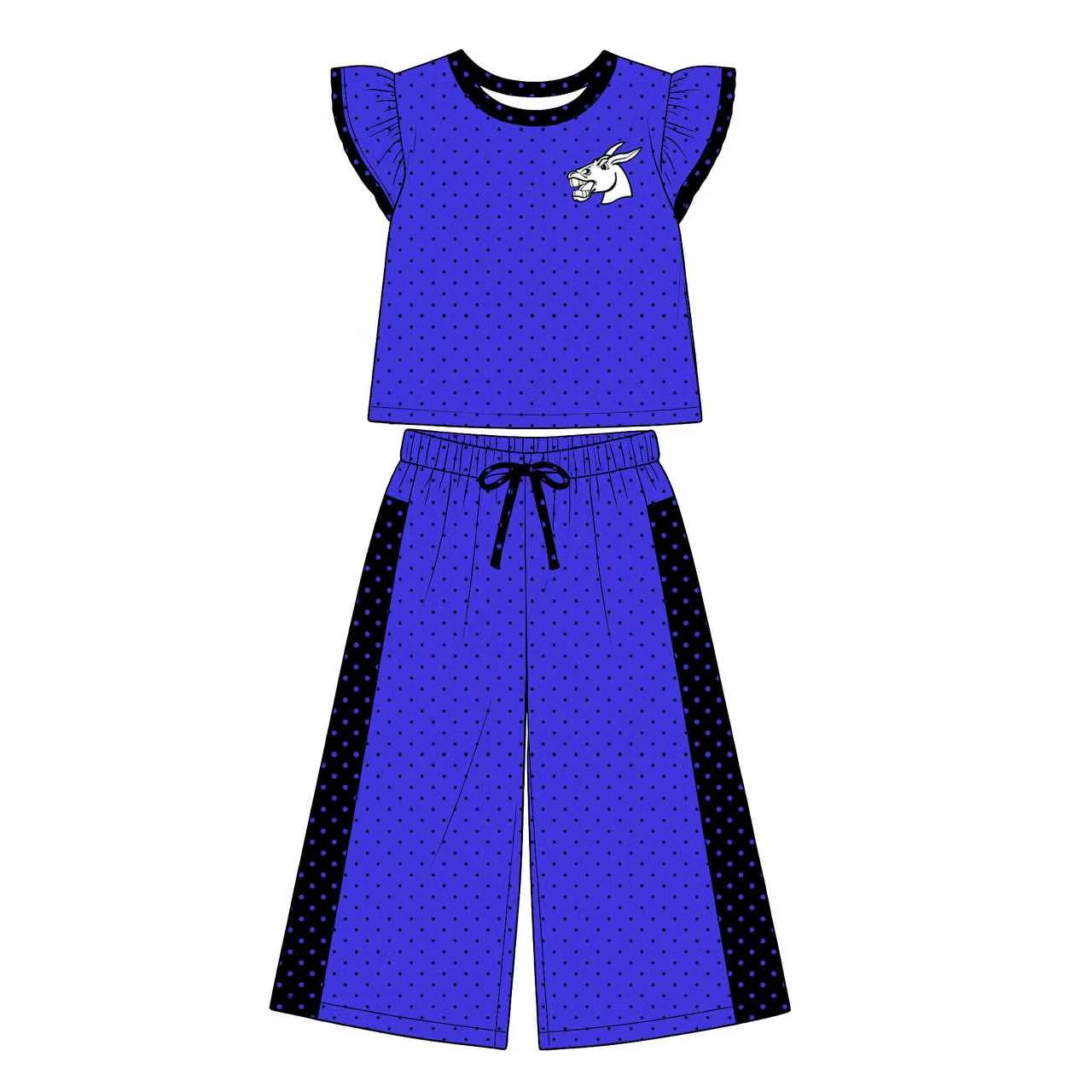 (Custom Design Preorder MOQ 5) Teams Bernie Mules Blue Polka’d Dots Straight Pants Girls Clothes Set