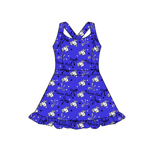(Custom Design Preorder MOQ 5) Teams Bernie Mules Blue Bows Girls Summer Yoga Dress