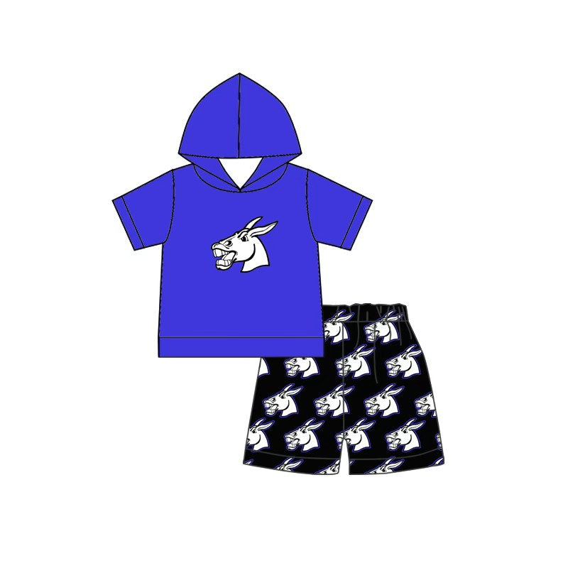 (Custom Design Preorder MOQ 5) Teams Bernie Mules Blue Hoodie Top Black Shorts Boys Summer Clothes Set