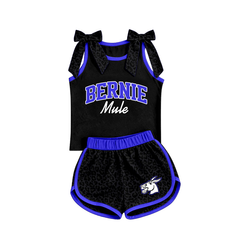 (Custom Design Preorder MOQ 5) Teams Bernie Mules Vest Top Black Shorts Mommy and Me Summer Clothes Set