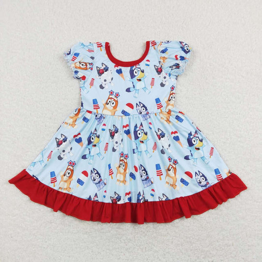 GSD0744 Cartoon Dog Popsicle Stars Baby Girls 4th of July Dress