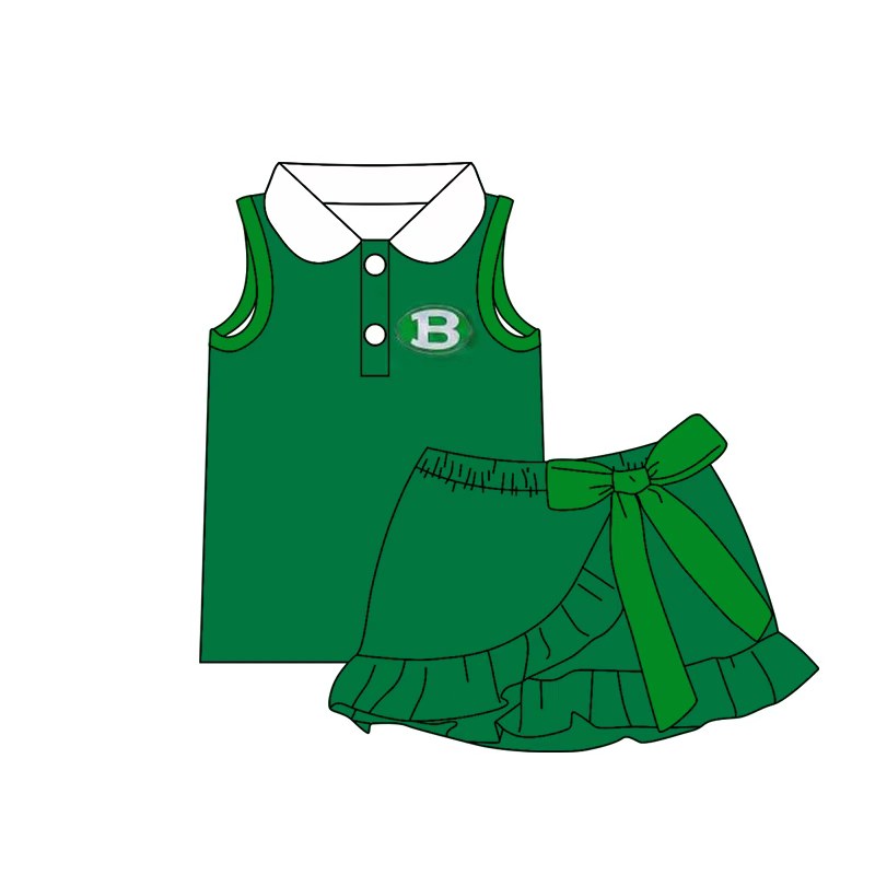 (Custom Design Preorder MOQ 5) Teams Brenham Cubs Top Green Bows Skort Girls Summer Yoga Clothes Set