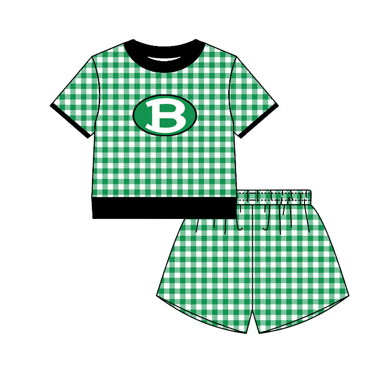 (Custom Design Preorder MOQ 5) Teams Brenham Cubs Top Green Checkerd Shorts Mommy and Me Summer Yoga Clothes Set