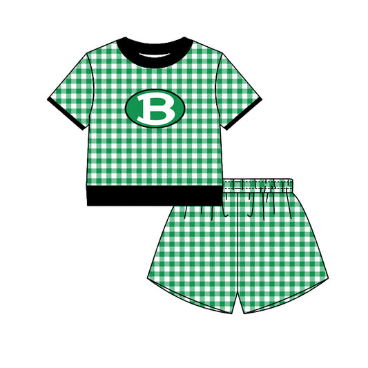 (Custom Design Preorder MOQ 5) Teams Brenham Cubs Top Green Checkerd Shorts Mommy and Me Summer Yoga Clothes Set