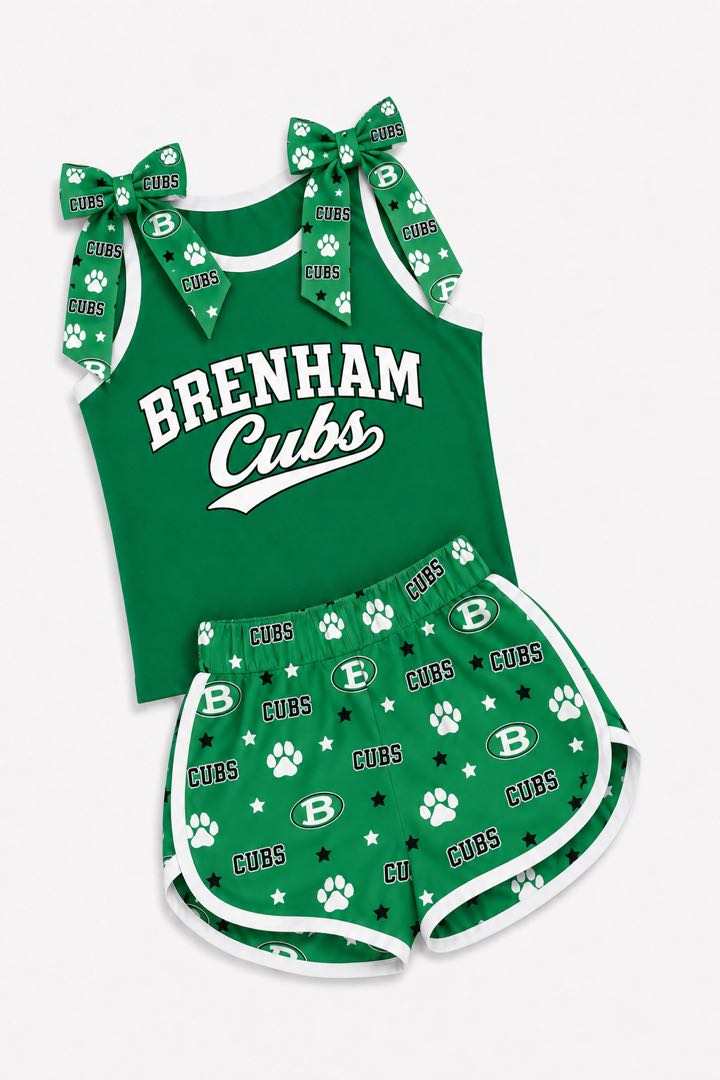 (Custom Design Preorder MOQ 5) Teams Brenham Cubs Bows Top Stars Shorts Mommy and Me Summer Clothes Set