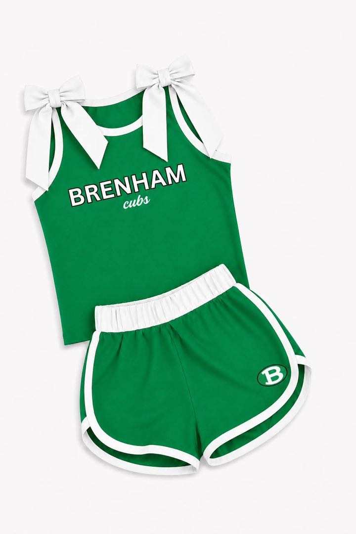 (Custom Design Preorder MOQ 5) Teams Brenham Cubs White Bows Vest Top Shorts Girls Summer Yoga Clothes Set