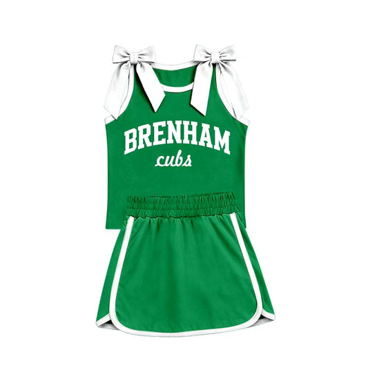 (Custom Design Preorder MOQ 5) Teams Brenham Cubs Bows Top Green Skort Girls Summer Clothes Set