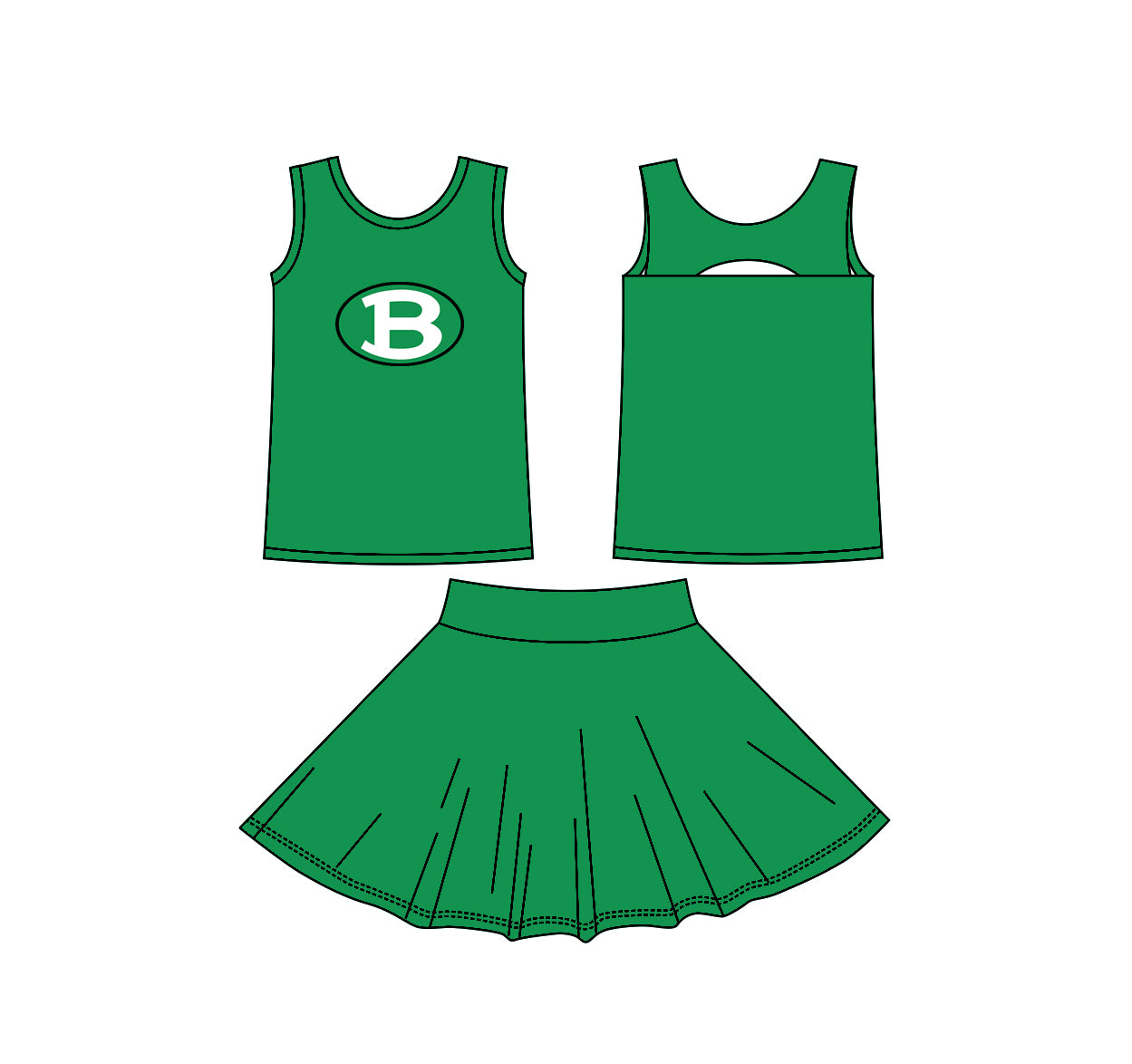 (Custom Design Preorder MOQ 5) Teams Brenham Cubs Green Tank Top Skort Girls Summer Yoga Clothes Set