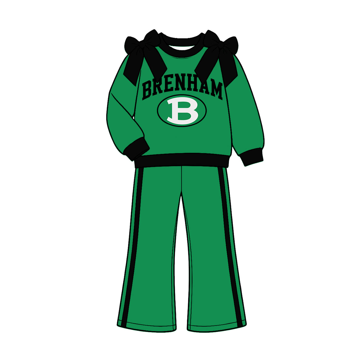 (Custom Design Preorder MOQ 5) Teams Brenham Cubs Black Bows Top Green Pockets Pants Girls Clothes Set