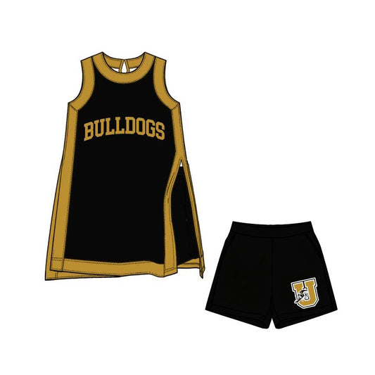 (Custom Design Preorder MOQ 5) Teams Bulldogs Gold Edge Sleeveless Top Shorts Girls Summer Clothes Set
