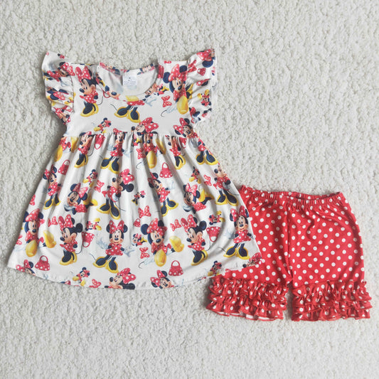 C0-15 Baby Girls Cartoon Mouse Ruffle Shorts Outfit 2.99