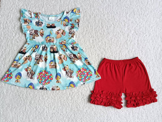 Cartoon Up Tunic Top Red Shorts Girls summer outfits   C1-1