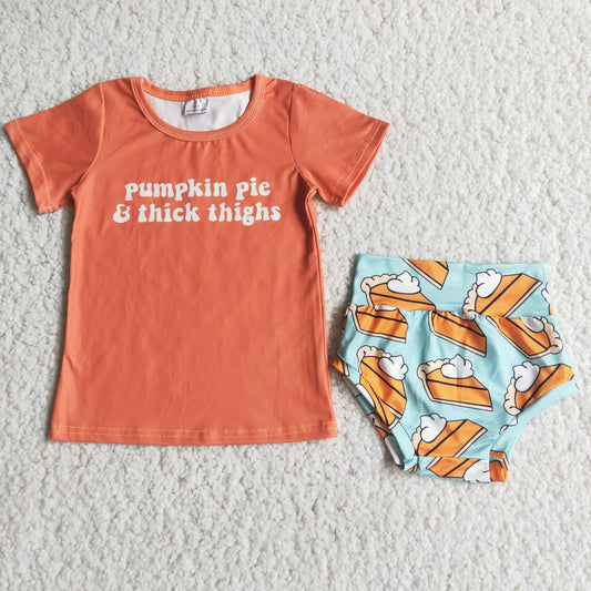 C1-7 Fall Pumpkin Pie Baby Girls Bummie Set