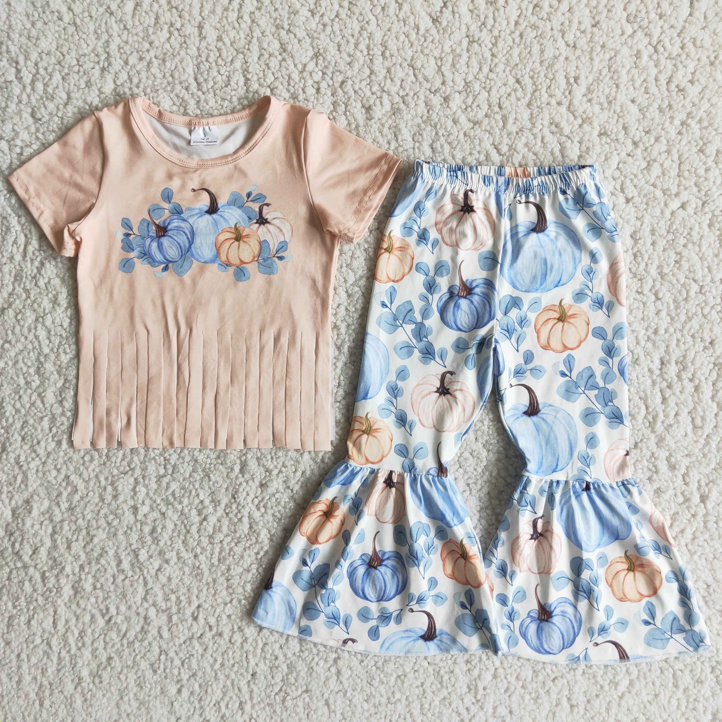 C10-9 Pumpkin Pink Tassel Top Bell Pants Girls Clothes Set