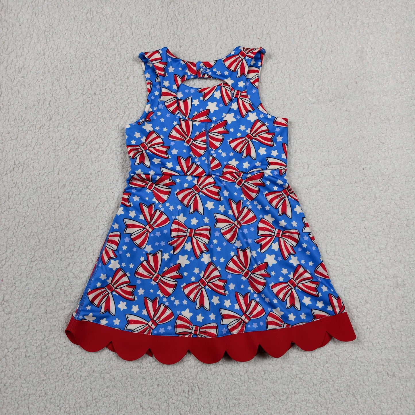 GSD3925 Bows Stars Girls 4th of July Scallop Yoga Dress