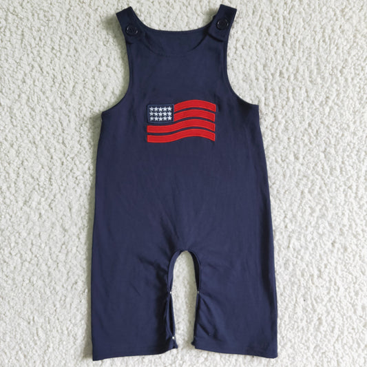 C7-1 Flag Embroidery Navy Cotton Sleeveless Baby Boys 4th of July Romper