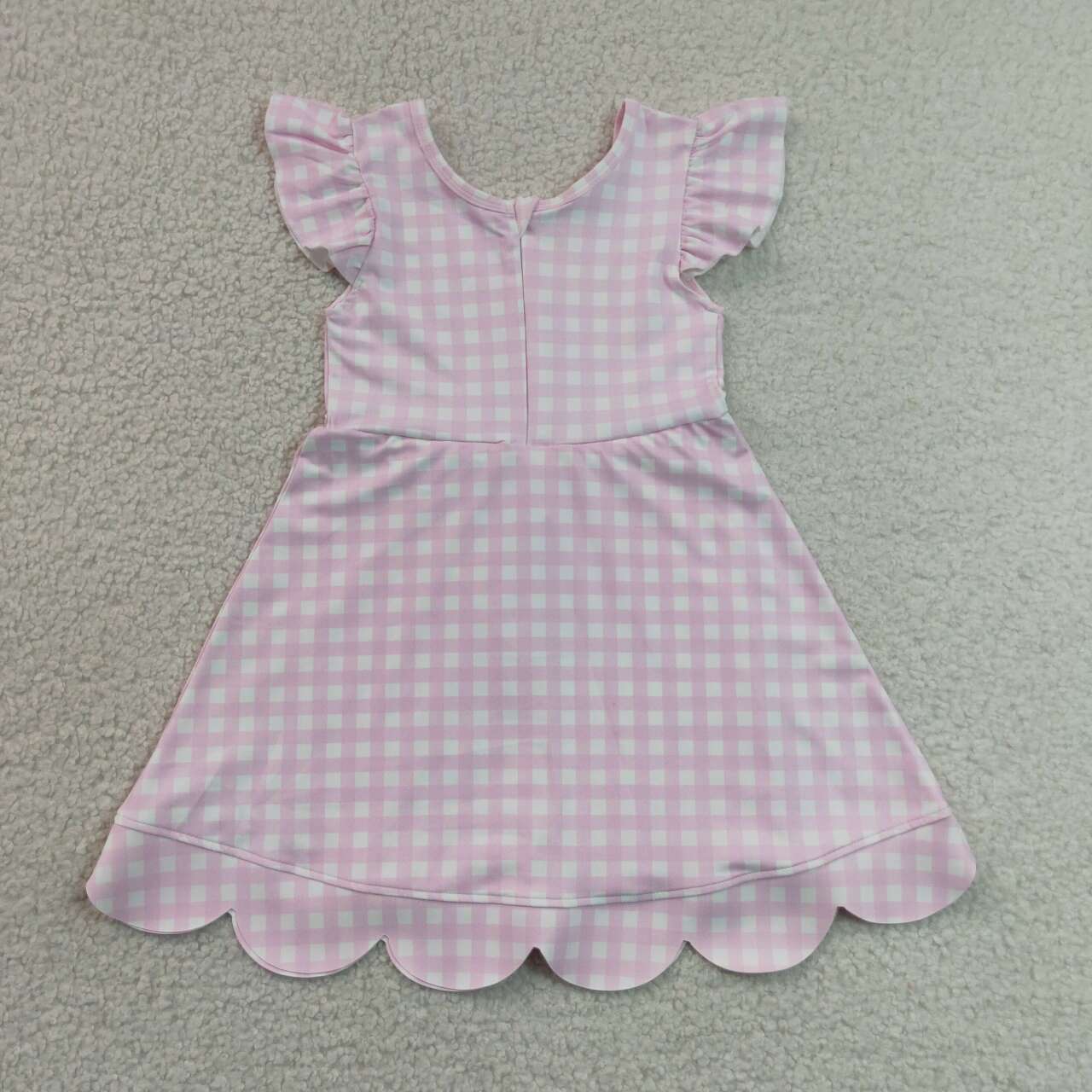 Toddler Girls Pink Gingtham Flutter Sleeve Knee Length Scalloped Dress