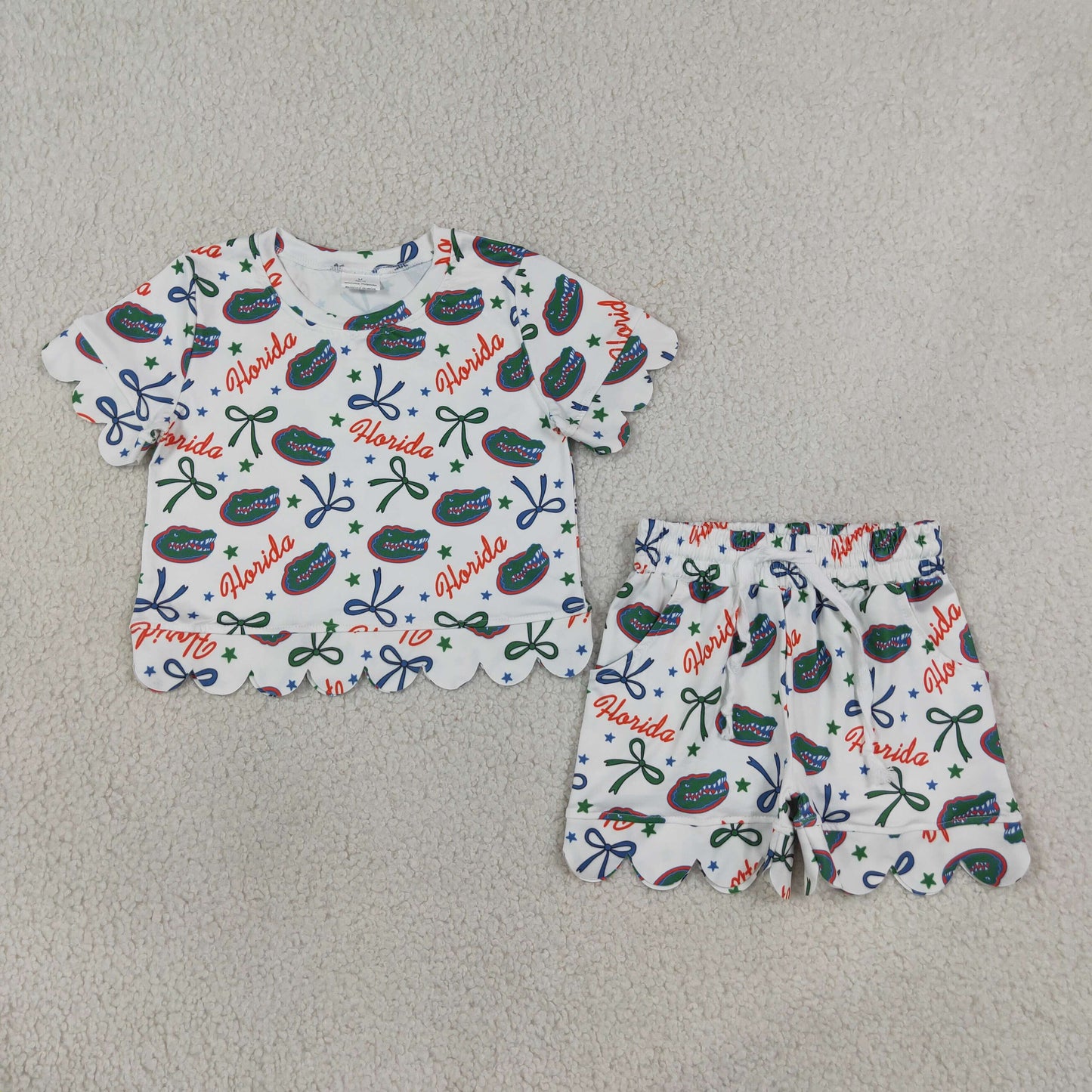 GSSO3249 Teams Florida Star Bows Print Baby Girls Summer Scallop Clothes Set