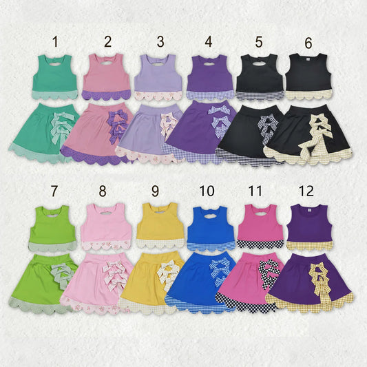 Sibling Baby  Girls  Solid Color Tank Top Gingham Scallop Skort Active Outfit