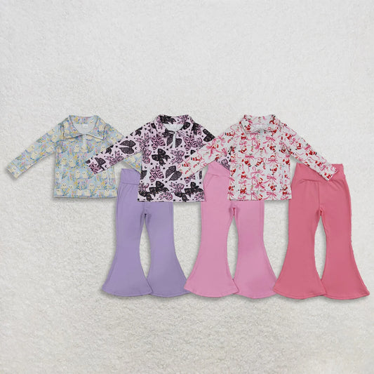 Sibling Baby Girls  Halloween Christmas Long Sleeve Zipper Pullover Top with bell Pants Outfit