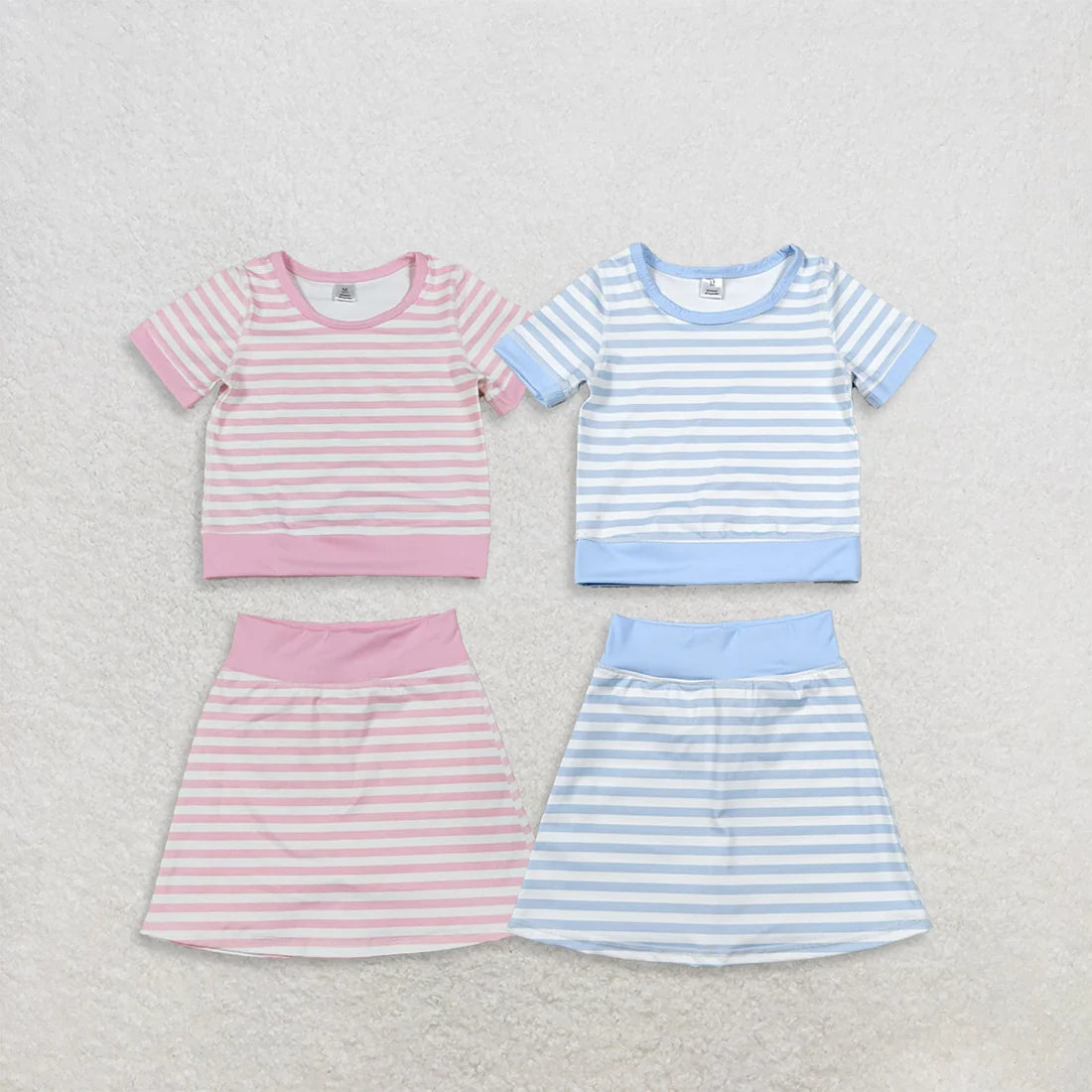 Sibling Baby Girls Pink Blue Striped Short Sleeve Skort Active Outfit